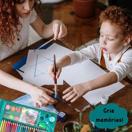 Imagem de Maleta Pintura Infantil 150 Peças 30 Desenhos Estojo Escolar Completo Presente Criança Menino Menina Grande Canetinhas Giz de Cera Lápis de Cor