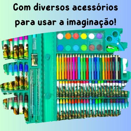 Imagem de Maleta Pintura Infantil 150 Peças 30 Desenhos Estojo Escolar Completo Presente Criança Menino Menina Grande Canetinhas Giz de Cera Lápis de Cor