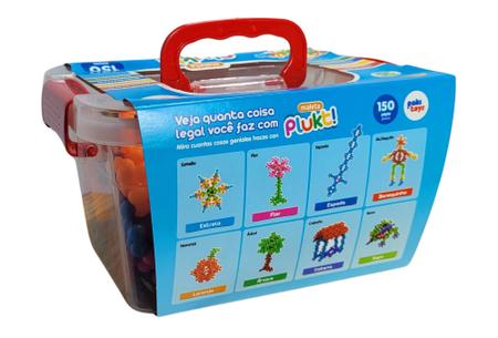 Brinquedo De Montar Encaixe Blocos Plukt 150 Peças Com Maleta Pecinhas  Bloquinhos De Montar Presente Criança Criativo Colorido