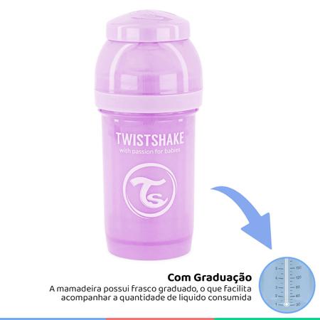 Imagem de Mamadeira Bebê Bico de Silicone +0M Infantil 180ml Antivazamento Com Recipiente Leite em Pó 100ml Mixer Roxo Twistshake