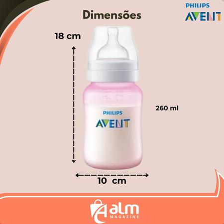 Imagem de Mamadeira Classica Anti Colic - 260ml Rosa - Philips Avent Bico n2- 1a3 meses