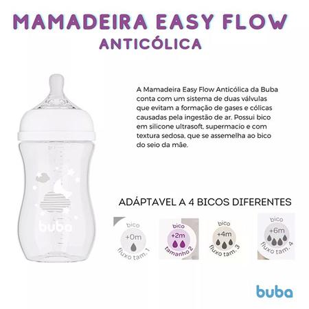 Imagem de Mamadeira Easy Flow Buba Bico em Silicone Utrasoft 330ml Decorada Anticólica +4m