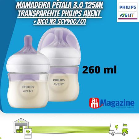 Imagem de Mamadeira pétala 3.0 125ml transparente Philips Avent + bico n2 SCY900/01