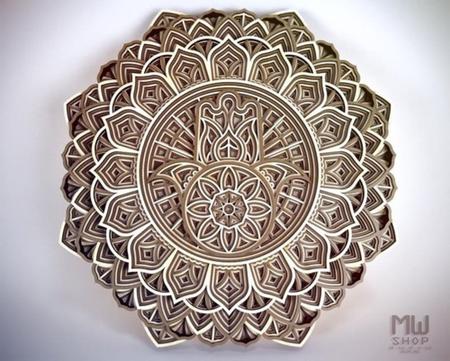 Imagem de Mandala Hamsa Em Camadas Relevo Decoração 3d 29cm