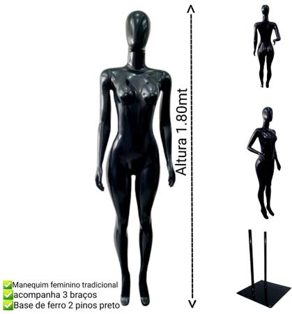 Imagem de Manequim feminino adulto tradicional + base de ferro na cor preto.