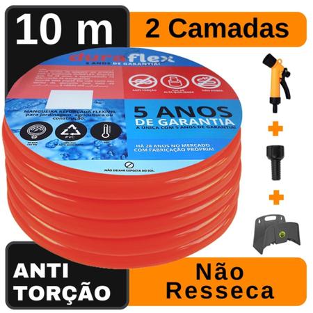 Imagem de Mangueira de Casa Siliconada Laranja 10 Metro + Suporte DuraFlex