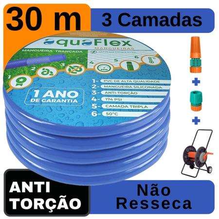 Imagem de Mangueira de Jardim AquaFlex Azul 30 Metro e Carrrinho