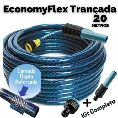 Imagem de Mangueira de Jardim Trançada Siliconada EconomyFlex Azul c/ESGUICHO E BOCAL PARA TORNEIRA (COMPLETA)