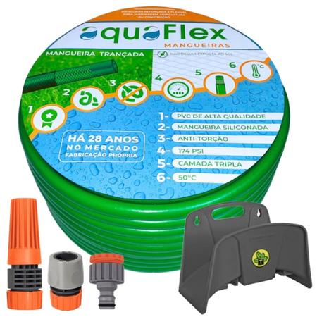 Mangueira de Quintal Trançada 15 Mts + Suporte AquaFlex Imagem de Mangueira de Quintal Trançada 15 Mts + Suporte AquaFlex