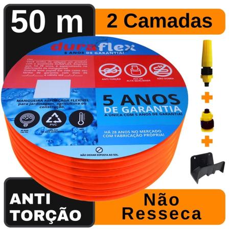 Imagem de Mangueira Doméstica 50 Metro Laranja Chata + Suporte - DuraFlex