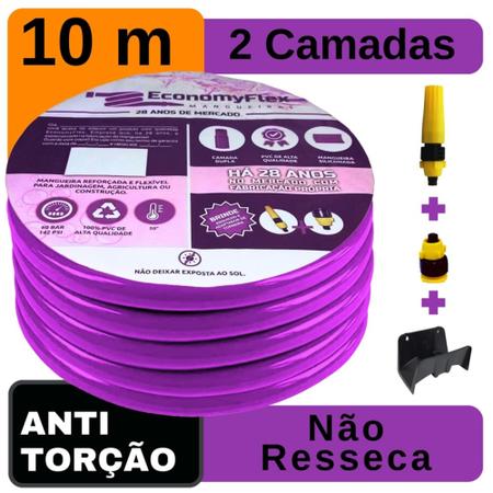 Mangueira Doméstica EconomyFlex Roxa 10 Metros c/ Suporte Imagem de Mangueira Doméstica EconomyFlex Roxa 10 Metros c/ Suporte