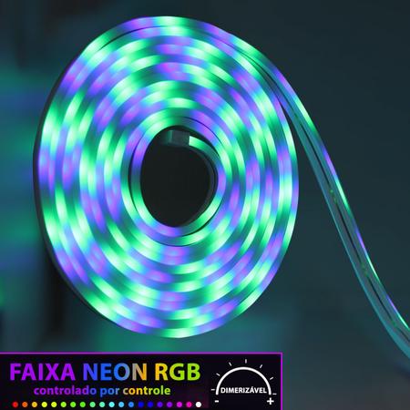 Imagem de Mangueira Fita Led RGB Neon 12V 5M Flexível + Fonte 5A