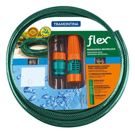 Imagem de Mangueira Flex com Engates Rosqueados e Esguicho Pvc Verde 1/2 -15mts. Tramontina