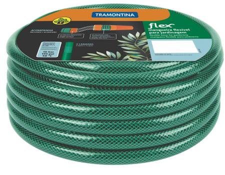 Imagem de Mangueira Flex Tramontina Verde em PVC 3 Camadas 25 m com Engates Rosqueados e Esguicho