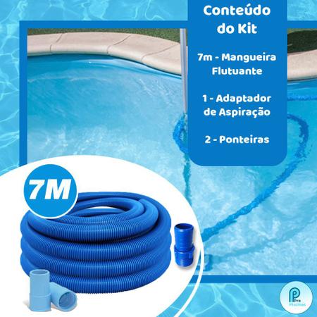 Imagem de Mangueira Flexível Flutuante Para Limpeza Piscinas 7M Com Ponteiras e Adaptador