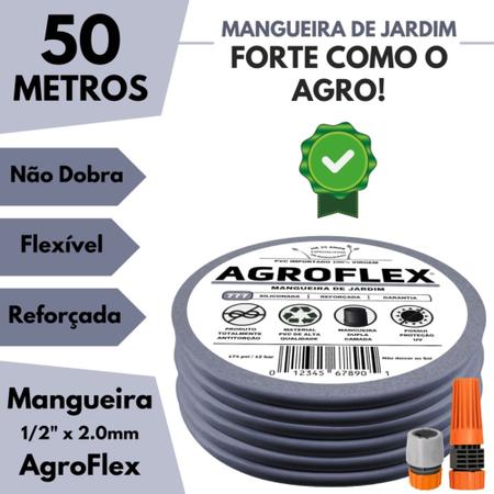 Imagem de Mangueira Jardim AgroFlex 50M e Kit Esguicho Tramontina