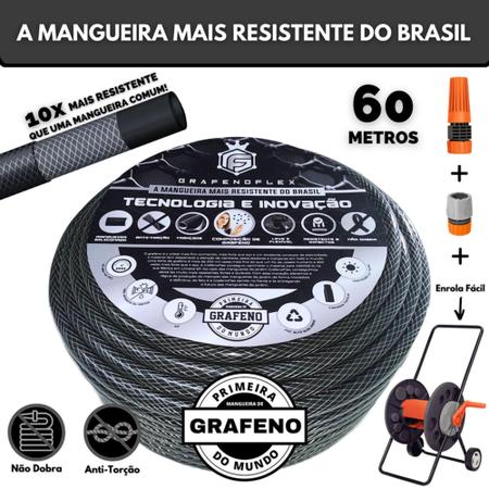 Imagem de Mangueira para Jardim 60Mts com Carrinho Enrolador - GrafenoFlex Grafitte