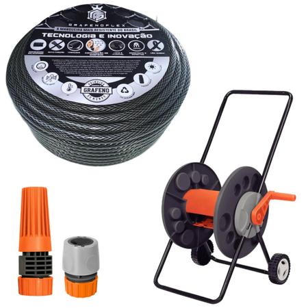 Mangueira para Jardim Ultra Resistente 100 Mts c/ Carrinho Enrolador - GrafenoFlex Grafitte Imagem de Mangueira para Jardim Ultra Resistente 100 Mts c/ Carrinho Enrolador - GrafenoFlex Grafitte