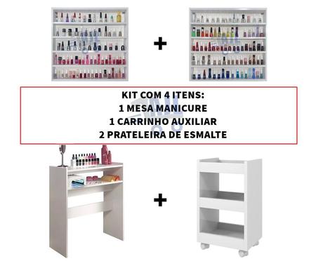 Imagem de Manicure Mesa + kit 2 Prateleira Porta Esmaltes + Carrinho Auxiliar Br - AJL