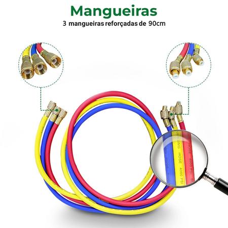 Imagem de Manifold Gás R22 R134 R404 R12 Ar Condicionado E Refrigeração Com Mangueira 90 Cm