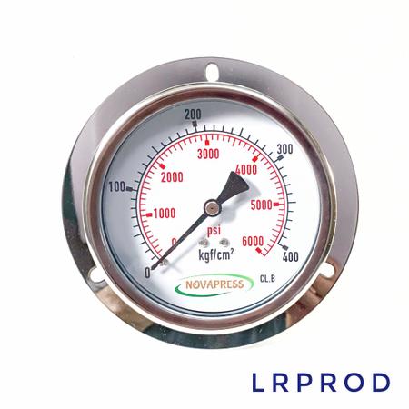 Manômetro horizontal - diam.100mm (4” ) com escala de 0-400 KGF/CM2 x 6000 PSI - com Flange - LRPROD NOVAPRESS Imagem de Manômetro horizontal - diam.100mm (4” ) com escala de 0-400 KGF/CM2 x 6000 PSI - com Flange