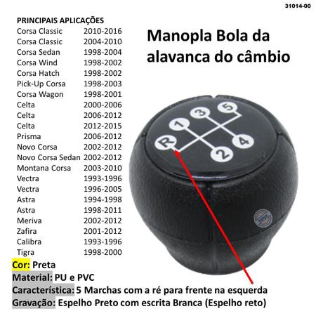 Imagem de Manopla Bola de Câmbio Reta Corsa Classic Celta Preta