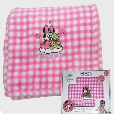 Imagem de Manta Cobertor Antialérgico Jolitex Infantil Minnie E Urso Rosa Bordada 90x110cm