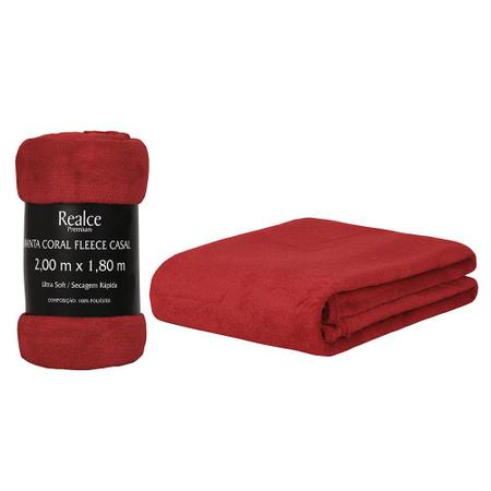 Imagem de Manta Cobertor Coral Fleece Casal Microfibra Lisa Vermelho 180x200cm 170g/m² Realce Premium Sultan