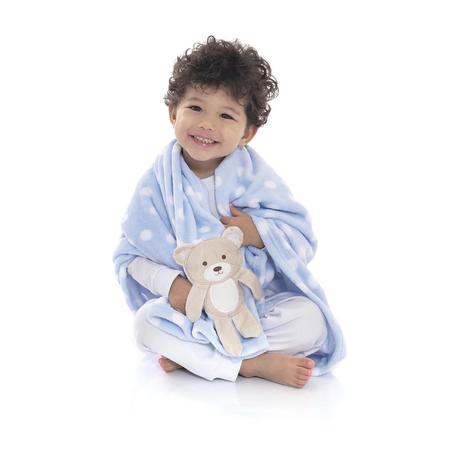 Imagem de Manta Cobertor Infantil Bebê Poá Ursinho Macio Azul  Loaní