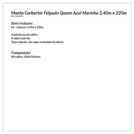 Imagem de Manta Corbertor Felpudo Queen Azul Marinho 2,40m x 220m