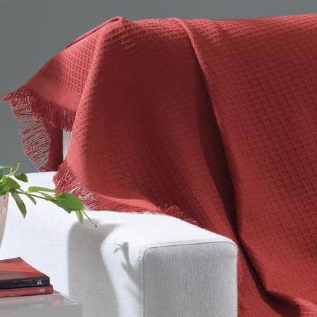 Imagem de Manta Decorativa para Sofá 100% Algodão 150x210 Grande com Franjas Marrocos Dohler Vermelho