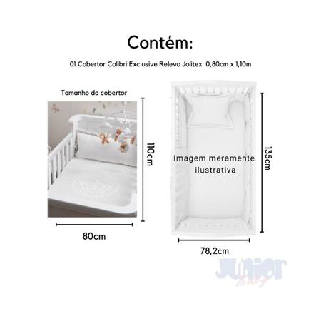 Imagem de Manta Infantil Bebê Berço Enxoval Bebe Menino Menina Branco 1.10m Jolitex Colibri Branco