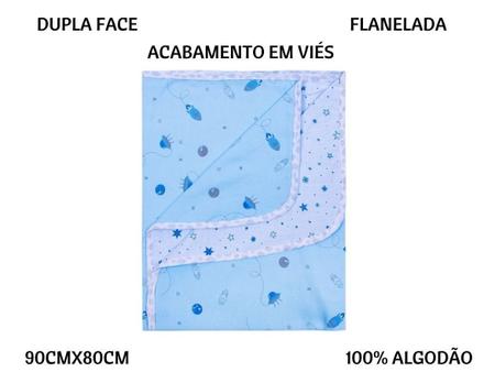 Imagem de Manta Para Bebe Menino Flanelada Dupla Face Azu 100%l Algodão Enxoval Bebe