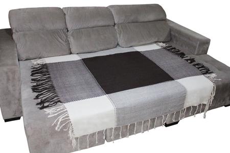 Imagem de Manta Para Sofa E Cama  Decorativa Com Franja- Marrom Escuro com Creme