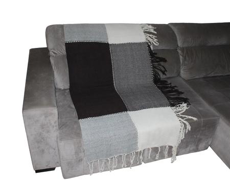 Imagem de Manta Para Sofa E Cama  Decorativa Com Franja- Marrom Escuro com Creme