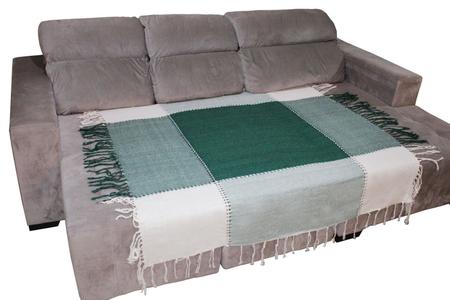 Imagem de Manta Para Sofa E Cama  Decorativa Com Franja- Verde Com Creme