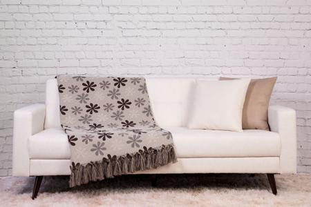 Imagem de Manta para sofá Jaccard com franjas 1,40x1,80 - Flores Marrom