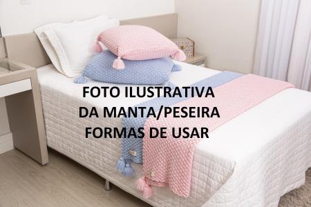 Imagem de Manta Sofa Sala E Cama Solteiro Tricot Pompom 150X90 Marinho