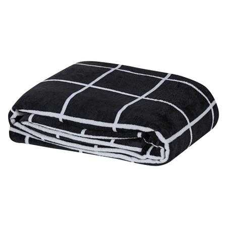 Imagem de Manta Soft Fleece Cama de Solteiro Grid Geométrica Preta