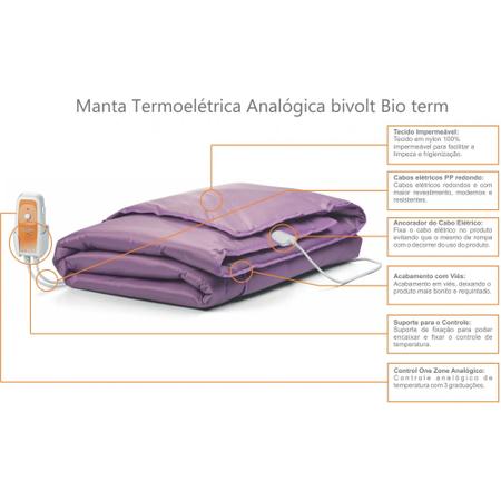 Imagem de Manta Térmica Automática Bivolt Meio Corpo com Controle Analógico 1.50m x 0.6m  Bio Term