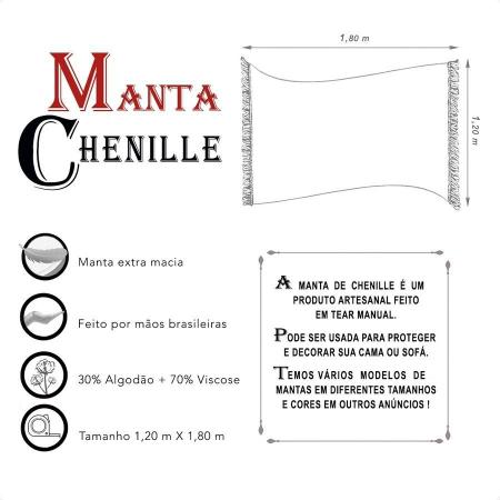 Imagem de Manta Xale de Chenille com Franja 1,20m x  x 1,80m Macia e Aveludada Conforto Sala de Estar