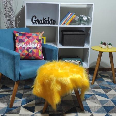 Imagem de Manta Xale de Pelúcia Pelo Alto Amarelo Para Sofá/Cadeira Decoração Youtubers 1,00x80cm