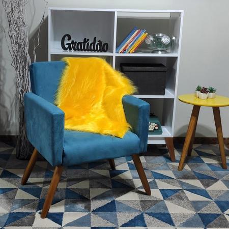 Imagem de Manta Xale de Pelúcia Pelo Alto Amarelo Para Sofá/Cadeira Decoração Youtubers 1,00x80cm