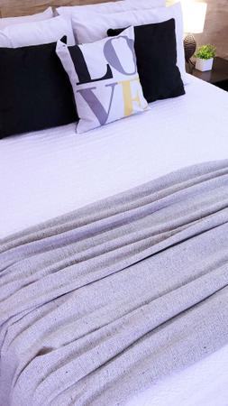 Imagem de Manta Xale para sofá / cama 1,5x2,2m CINZA CLARO tear artesanal decorativa protetora