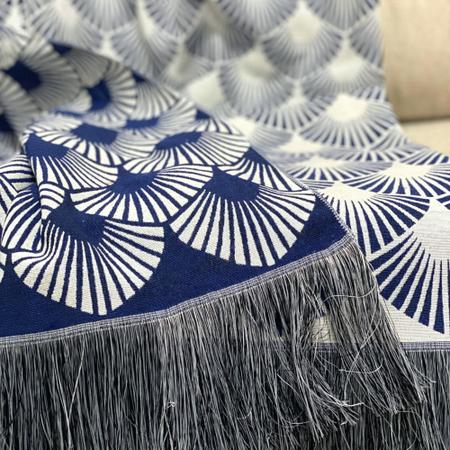 Imagem de Manta Xale Para Sofá Protetora Azul Dupla Face Franja Lisa 1,40m X 1,70m