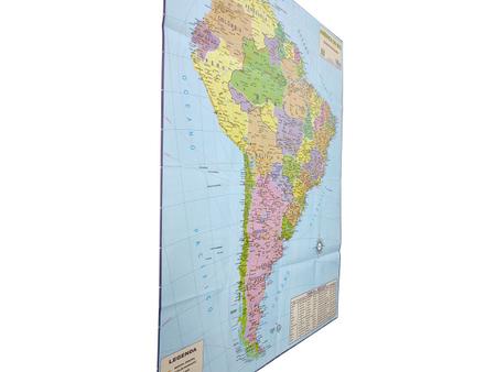 Imagem de Mapa da América do Sul Político e Rodoviário Rodovia Principal Rota de Navegação Divisa de País 120x90CM