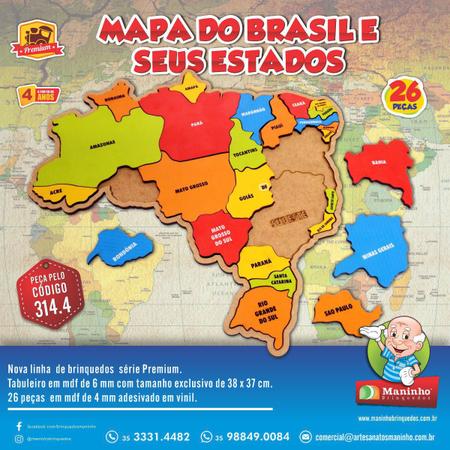 Mapa do brasil quebra cabeça madeira 26 estados grande - BRINQUE E LEIA - Quebra  Cabeça - Magazine Luiza