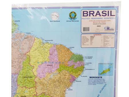 Imagem de Mapa do Brasil Político Rodoviário e Estatístico Edição Atualizada Marcação Divisão Entre Estados 120x90 cm