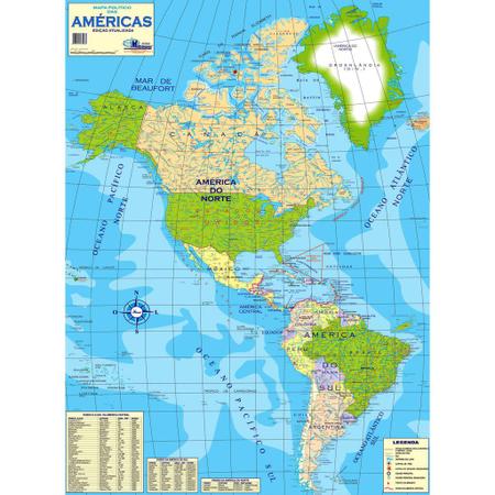 Imagem de Mapa geográfico das américas - político - gigante: largura 89 cm x altura 117 cm