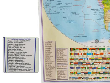 Imagem de Mapa Mundi Planisfério Político Escolar Divisão De Países e Capitais 120x90 cm Edição Atualizada